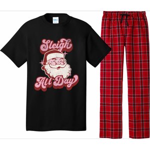 Groovy Retro Funny Christmas Pink Santa Sleigh All Day Gift Pajama Set