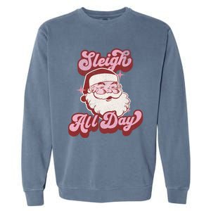 Groovy Retro Funny Christmas Pink Santa Sleigh All Day Gift Garment-Dyed Sweatshirt