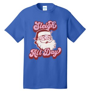 Groovy Retro Funny Christmas Pink Santa Sleigh All Day Gift Tall T-Shirt