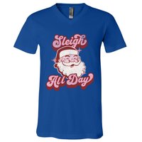 Groovy Retro Funny Christmas Pink Santa Sleigh All Day Gift V-Neck T-Shirt