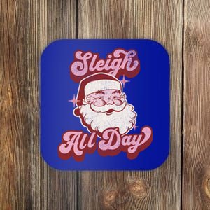 Groovy Retro Funny Christmas Pink Santa Sleigh All Day Gift Coaster