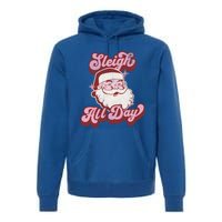 Groovy Retro Funny Christmas Pink Santa Sleigh All Day Gift Premium Hoodie