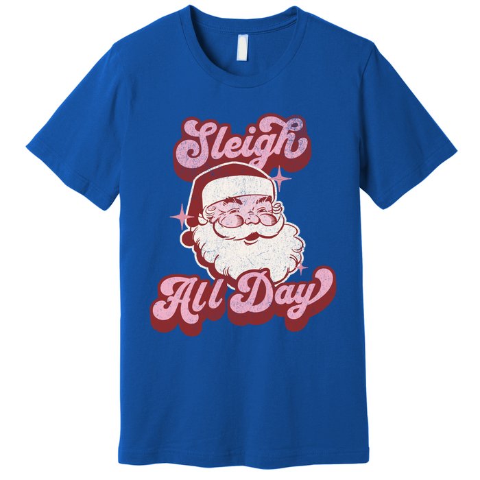 Groovy Retro Funny Christmas Pink Santa Sleigh All Day Gift Premium T-Shirt