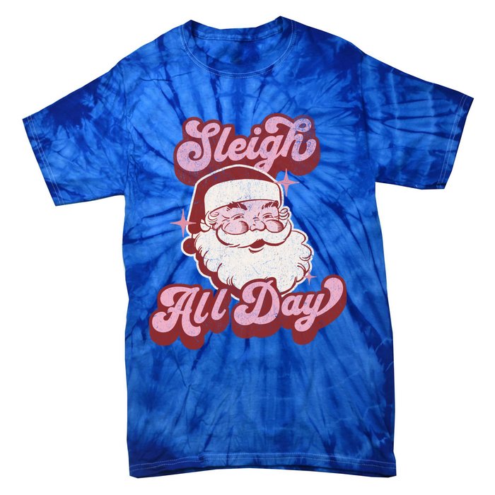 Groovy Retro Funny Christmas Pink Santa Sleigh All Day Gift Tie-Dye T-Shirt