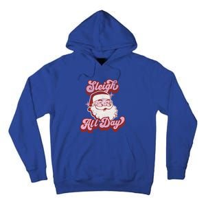 Groovy Retro Funny Christmas Pink Santa Sleigh All Day Gift Tall Hoodie