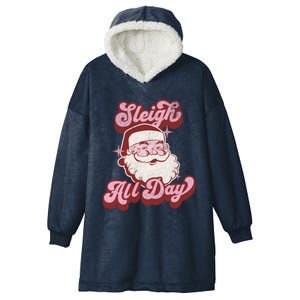 Groovy Retro Funny Christmas Pink Santa Sleigh All Day Gift Hooded Wearable Blanket