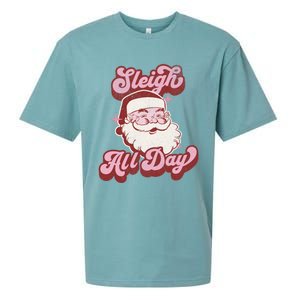 Groovy Retro Funny Christmas Pink Santa Sleigh All Day Gift Sueded Cloud Jersey T-Shirt