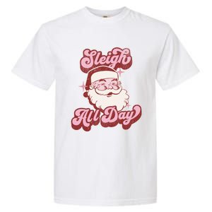 Groovy Retro Funny Christmas Pink Santa Sleigh All Day Gift Garment-Dyed Heavyweight T-Shirt