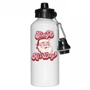 Groovy Retro Funny Christmas Pink Santa Sleigh All Day Gift Aluminum Water Bottle