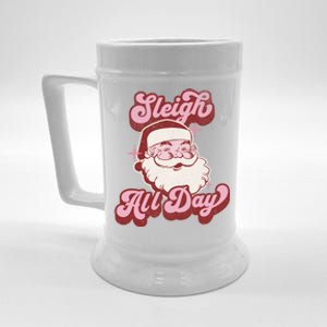 Groovy Retro Funny Christmas Pink Santa Sleigh All Day Gift Beer Stein