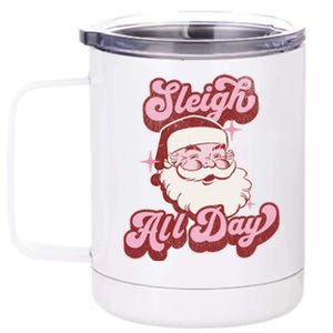 Groovy Retro Funny Christmas Pink Santa Sleigh All Day Gift 12 oz Stainless Steel Tumbler Cup