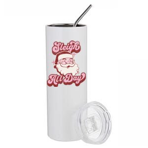 Groovy Retro Funny Christmas Pink Santa Sleigh All Day Gift Stainless Steel Tumbler