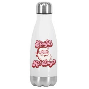 Groovy Retro Funny Christmas Pink Santa Sleigh All Day Gift Stainless Steel Insulated Water Bottle