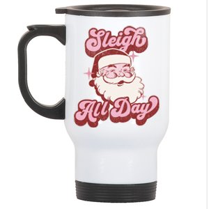 Groovy Retro Funny Christmas Pink Santa Sleigh All Day Gift Stainless Steel Travel Mug