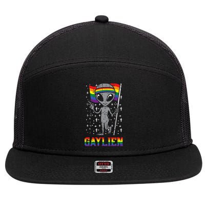 Gaylien Rainbow Flag Gay Alien Funny ET Space LGBTQ Pride 7 Panel Mesh Trucker Snapback Hat