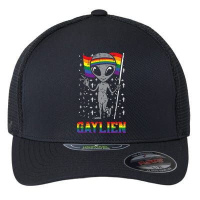 Gaylien Rainbow Flag Gay Alien Funny ET Space LGBTQ Pride Flexfit Unipanel Trucker Cap