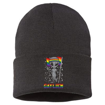 Gaylien Rainbow Flag Gay Alien Funny ET Space LGBTQ Pride Sustainable Knit Beanie