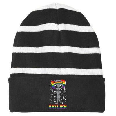 Gaylien Rainbow Flag Gay Alien Funny ET Space LGBTQ Pride Striped Beanie with Solid Band