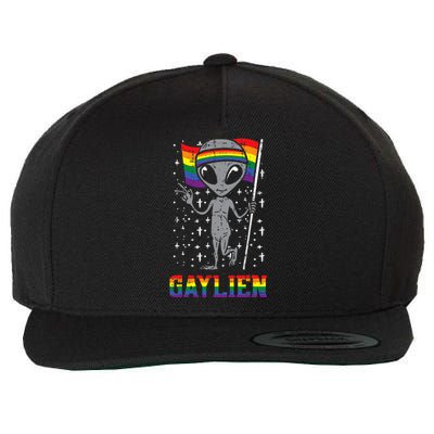 Gaylien Rainbow Flag Gay Alien Funny ET Space LGBTQ Pride Wool Snapback Cap