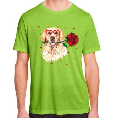 Golden Retriever Face Heart Glasses Valentines Day Dog Lover Gift Adult ChromaSoft Performance T-Shirt