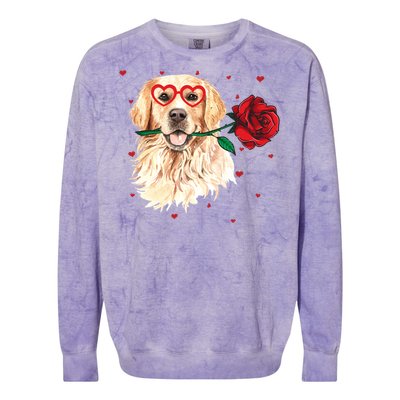 Golden Retriever Face Heart Glasses Valentines Day Dog Lover Gift Colorblast Crewneck Sweatshirt