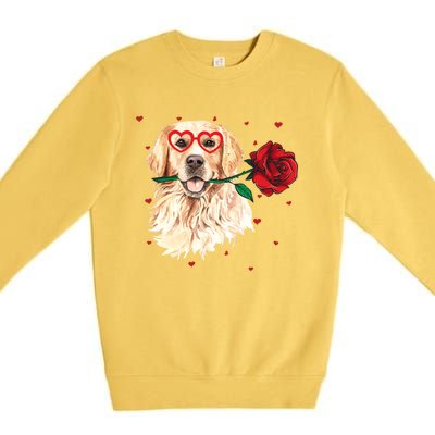 Golden Retriever Face Heart Glasses Valentines Day Dog Lover Gift Premium Crewneck Sweatshirt