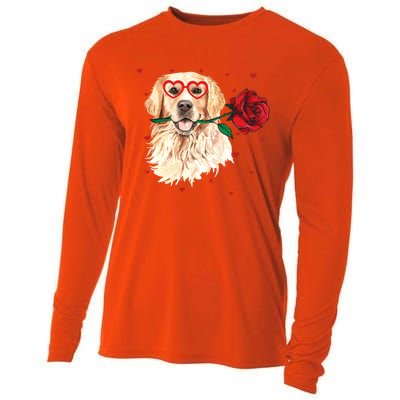 Golden Retriever Face Heart Glasses Valentines Day Dog Lover Gift Cooling Performance Long Sleeve Crew