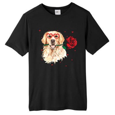 Golden Retriever Face Heart Glasses Valentines Day Dog Lover Gift Tall Fusion ChromaSoft Performance T-Shirt