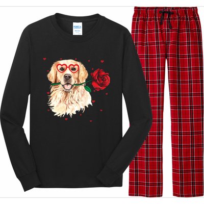 Golden Retriever Face Heart Glasses Valentines Day Dog Lover Gift Long Sleeve Pajama Set