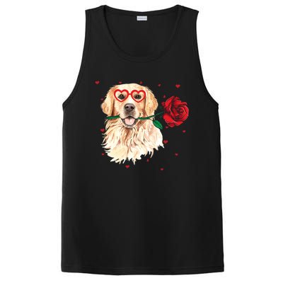 Golden Retriever Face Heart Glasses Valentines Day Dog Lover Gift PosiCharge Competitor Tank