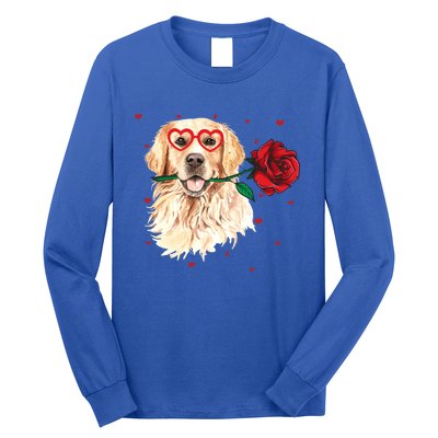 Golden Retriever Face Heart Glasses Valentines Day Dog Lover Gift Long Sleeve Shirt