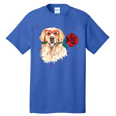 Golden Retriever Face Heart Glasses Valentines Day Dog Lover Gift Tall T-Shirt