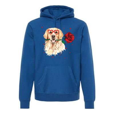 Golden Retriever Face Heart Glasses Valentines Day Dog Lover Gift Premium Hoodie