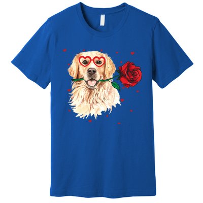 Golden Retriever Face Heart Glasses Valentines Day Dog Lover Gift Premium T-Shirt