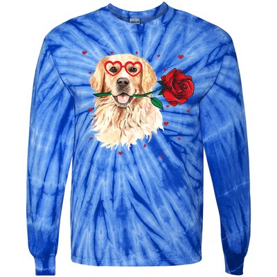 Golden Retriever Face Heart Glasses Valentines Day Dog Lover Gift Tie-Dye Long Sleeve Shirt