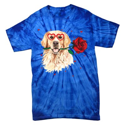 Golden Retriever Face Heart Glasses Valentines Day Dog Lover Gift Tie-Dye T-Shirt