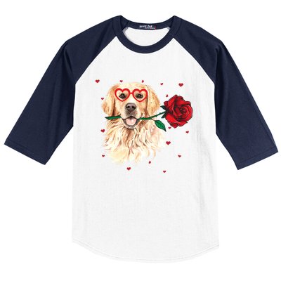 Golden Retriever Face Heart Glasses Valentines Day Dog Lover Gift Baseball Sleeve Shirt