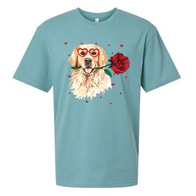 Golden Retriever Face Heart Glasses Valentines Day Dog Lover Gift Sueded Cloud Jersey T-Shirt