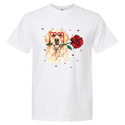 Golden Retriever Face Heart Glasses Valentines Day Dog Lover Gift Garment-Dyed Heavyweight T-Shirt