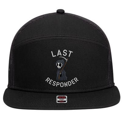 Grim Reaper Funny Dark Humor Last Responder 7 Panel Mesh Trucker Snapback Hat