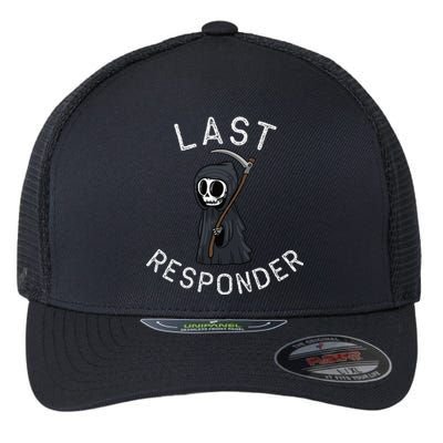 Grim Reaper Funny Dark Humor Last Responder Flexfit Unipanel Trucker Cap