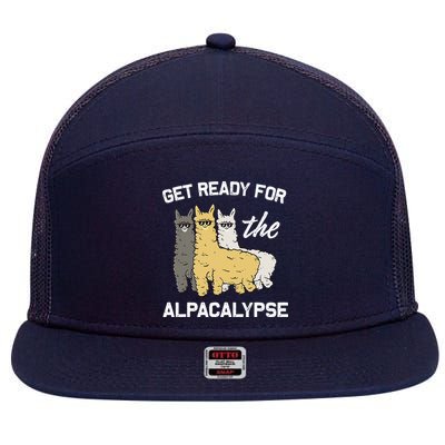 Get Ready For The Alpacalypse Funny Alpaca Fan Gift 7 Panel Mesh Trucker Snapback Hat