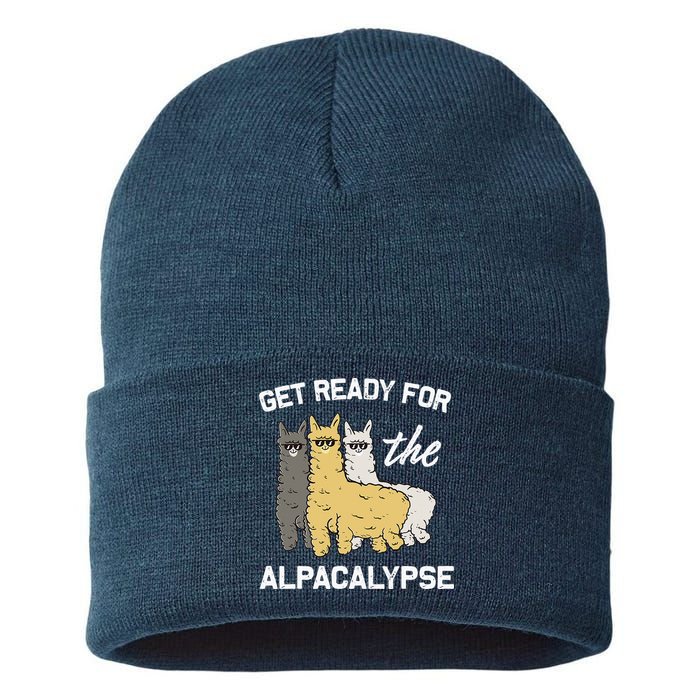 Get Ready For The Alpacalypse Funny Alpaca Fan Gift Sustainable Knit Beanie