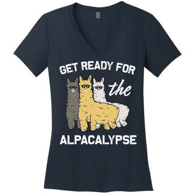 Get Ready For The Alpacalypse Funny Alpaca Fan Gift Women's V-Neck T-Shirt