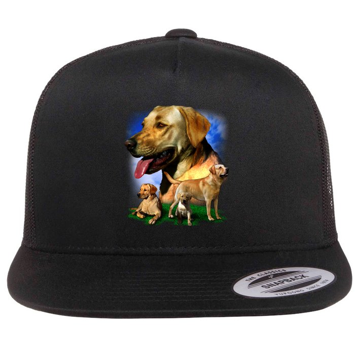 Golden Retriever Family Of Dogs Portrait Flat Bill Trucker Hat
