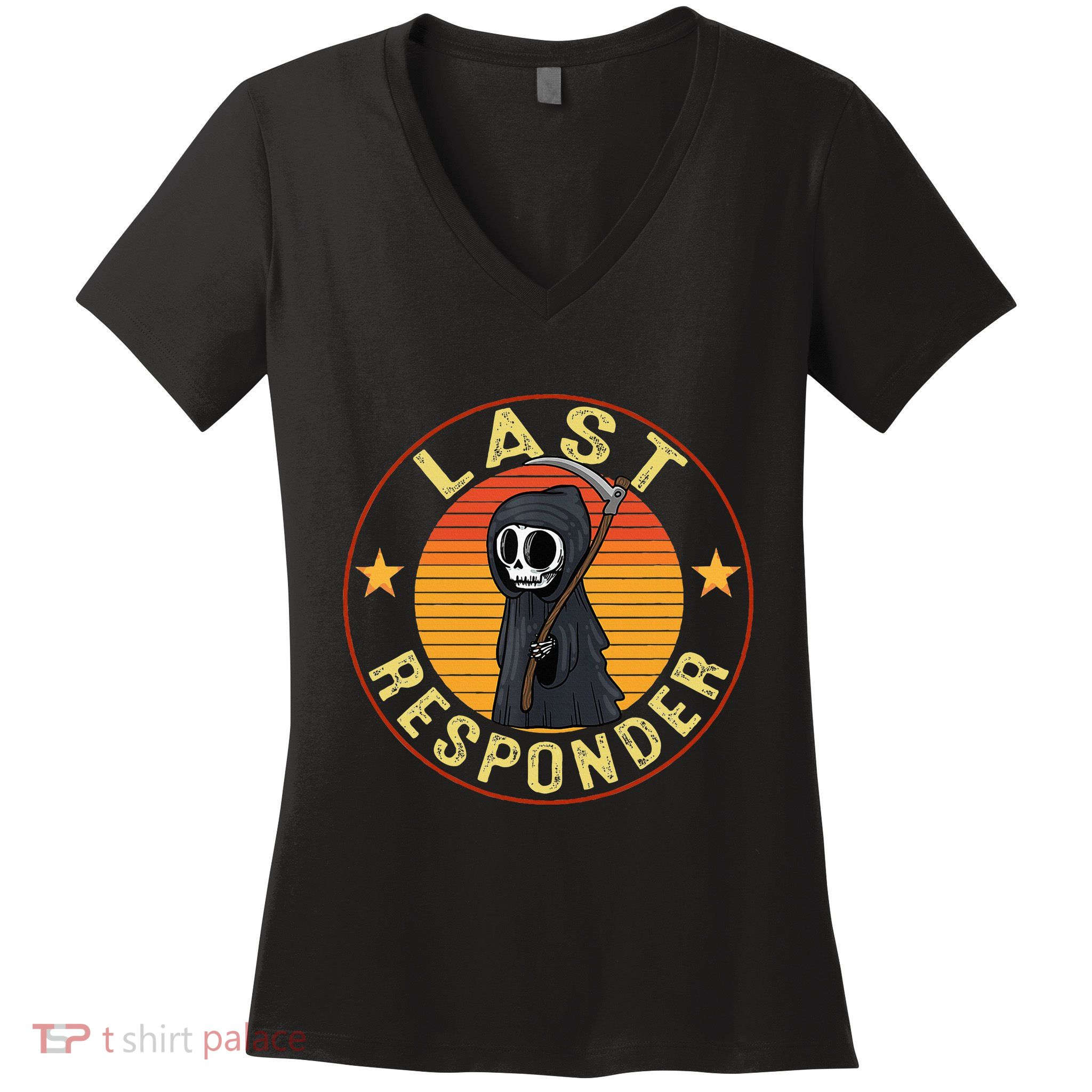 Grim Reaper Funny Dark Meme Mortician Last Responder Women's V-Neck T-Shirt
