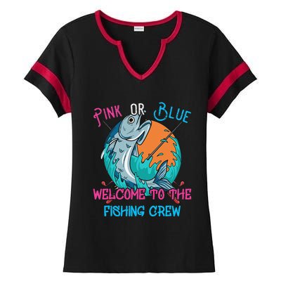 Gender Reveal Fishing Design For A Fishermen Ladies Halftime Notch Neck Tee