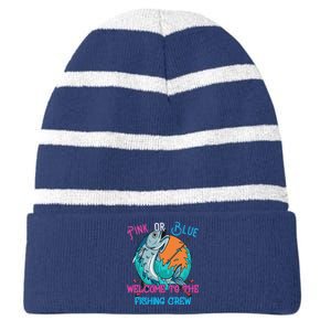 Gender Reveal Fishing Design For A Fishermen Striped Beanie with Solid Band