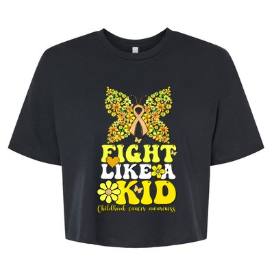 Gold Ribbon Fight Like Kids For Childhood Cancer Awareness Bella+Canvas Jersey Crop Tee