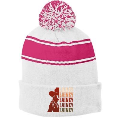 Girl Retro First Name Lainey Personalized Cowgirl Party Stripe Pom Pom Beanie